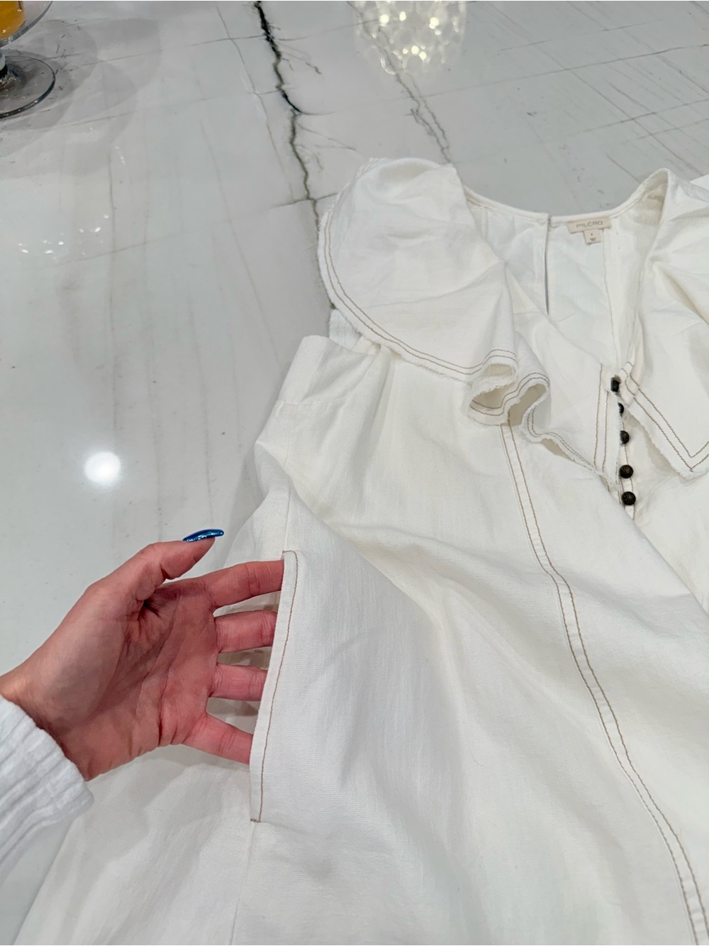 Pilcro White Ruffle V-Neck Mini Dress - Picture 4 of 9